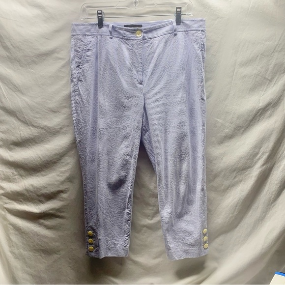 Talbots The Perfect Skimmer Capri 12 P Blue White Striped lightweight Seersucker - Picture 5 of 8